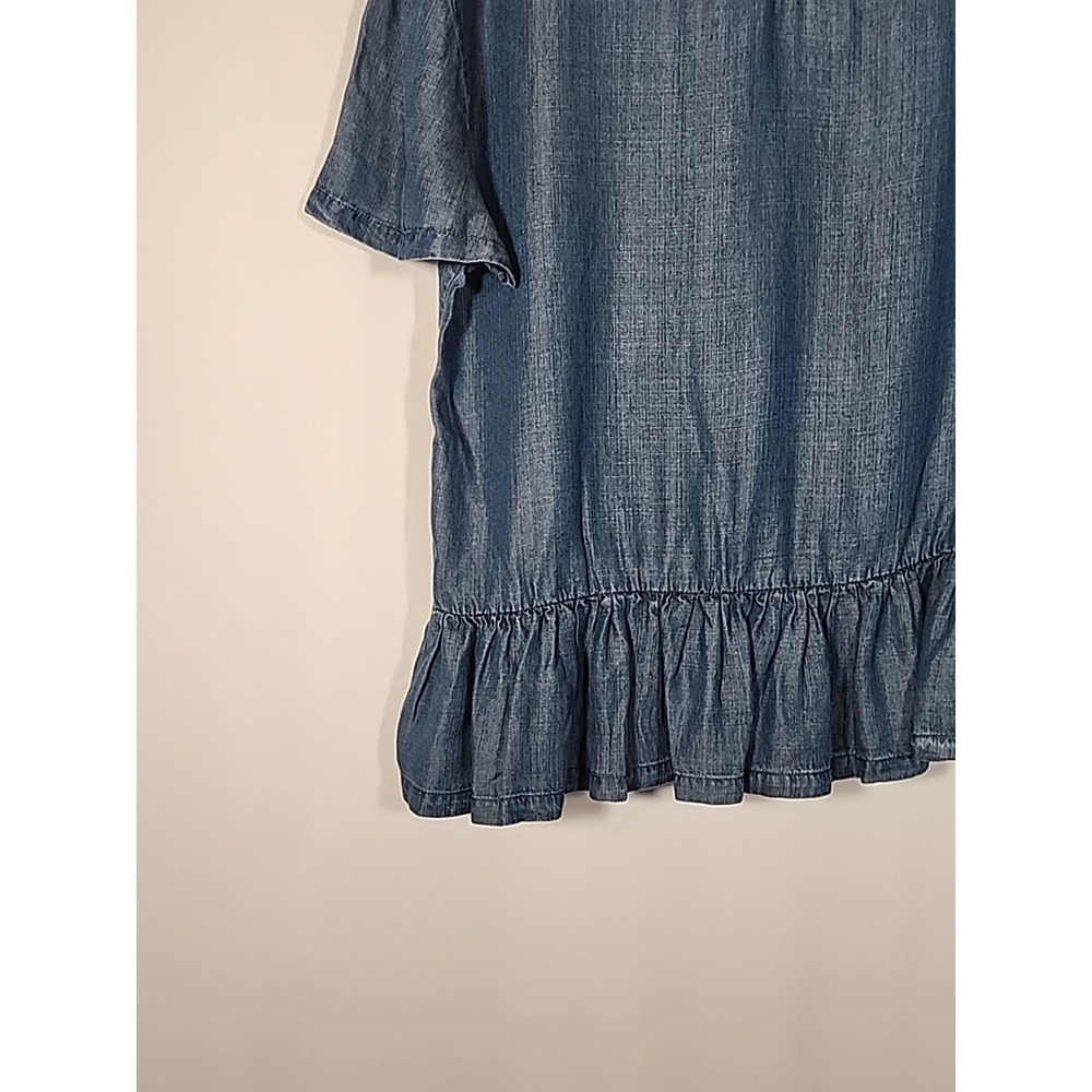 Chelsea & Theodore Peplum Embroidered Floral Top Chambray Blouse‎ Boho Womens L - Picture 8 of 13